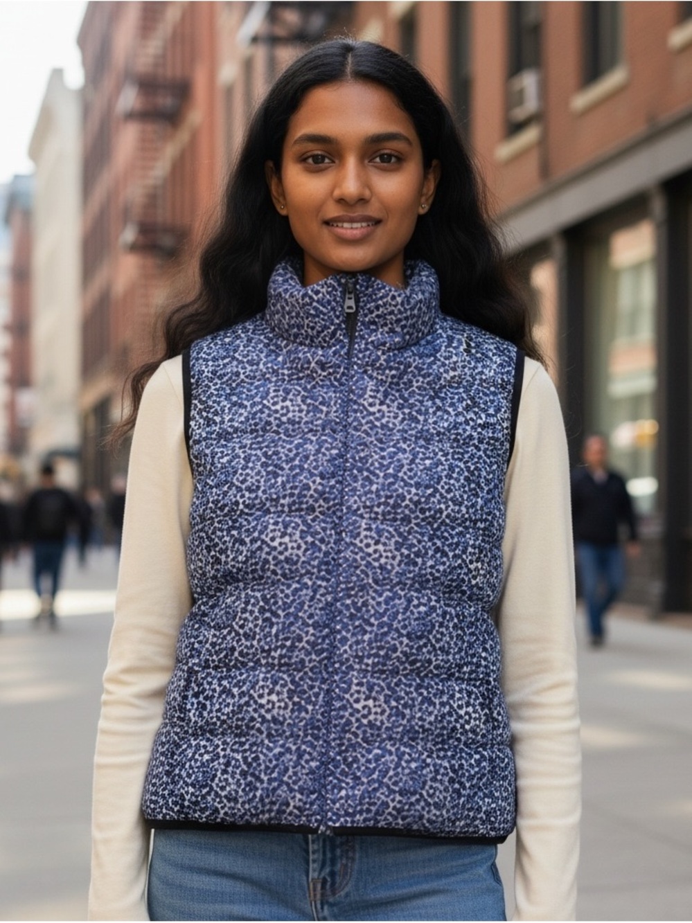 J. Crew Blue Animal Print Puffer Vest Size M